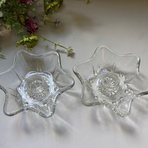 Anchor Hocking Clear Glass Star Taper Candle Holders (Set of 2) Vintage